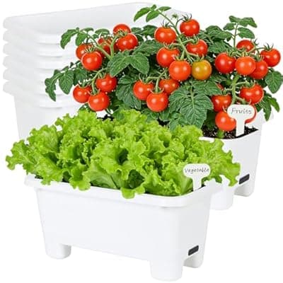 [Oliz] Oliz Self-Watering Rectangle Planter Boxes 8-Pack, 15.7-Inch Window Box Planter with Drainage Holes & Trays, Pots for Vegetables, Herbs, Flowers, Garden Windowsill Balcony (White)