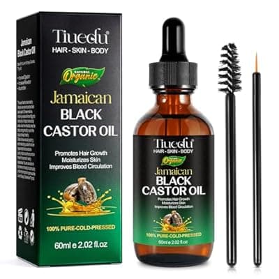 [Tiuedu] Tiuedu Jamaican Black Castor Oil for Hair Growth,Thicker Eyelashes & Eyebrows,Castor Oil for Hair,Face,Body & Skin,100% Pure Cold Pressed Black Castor Oil,Hair Nourishing Oil,Massage Oils
