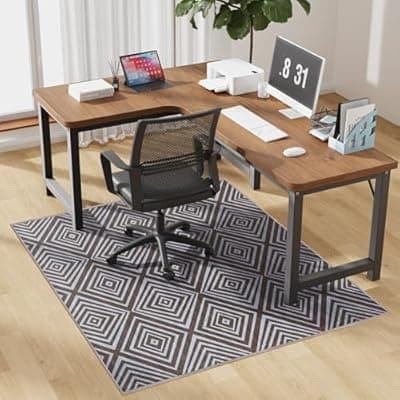 [KEYDOL] Blue&Black Checkered Diamond-Pattern Computer Chair Mat for Hardwood, 50" x 60"Office Mat for Hardwood Floor with Non-Slip Back, HeavyDuty Office Chair Rug for Hardfloor,LowPlie Carpet Floor Protector