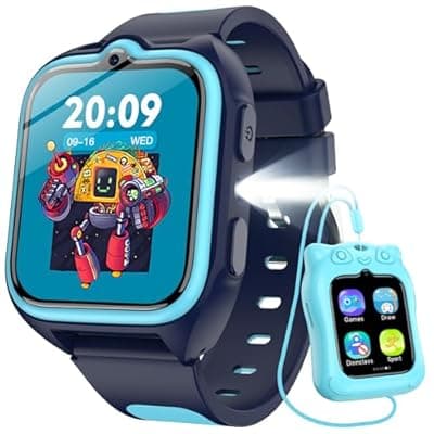 [IOWODO] Smart Watch for Kids with No App/Phone Needed,1.75" Kids Watch Boys with 32 Puzzle Games,Kid Smartwatch with Fitness Tracker Pedometer IP68 Waterproof Sport Modes for Boys Girls Teens Aged 4-12(Blue)