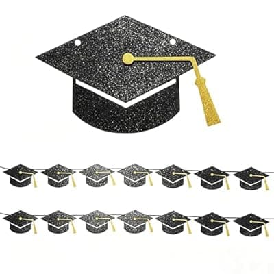 [LASIYUAN] Assembled Graduation Decorations Class of 2026 Party Supplies - Graduation Grad Caps Banner，Black Glitter Graduation Hats with Tassel Banners ，for Wall Decor
