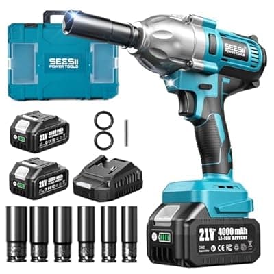 [Seesii] Seesii Impact Wrench 665 FT-LBS(900N.m) 3300IPM 1/2 Impact Gun High Torque Electric Impact Driver Cordless Impact Wrench with 21V 2x4.0Ah Battery 6 Sockets&Case for Home Car Tire Lug Nut Removal Tool