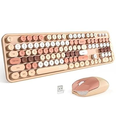 [MOFII] MOFII Wireless Computer Keyboard and Mouse Combo, Typewriter Full Size Keyboard with Number Pad and 2 in 1 USB Connected Mouse for PC Computer Laptop Desktop Windows (Milk Tea)