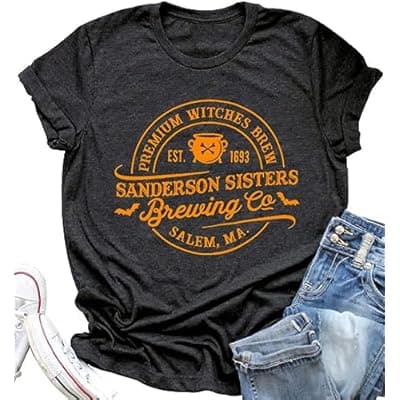 [TUEIwiwo] Hocus Pocus Shirt Womens Sanderson Sisters T-Shirts for Women Classic Halloween Movie Graphic Tee Tops