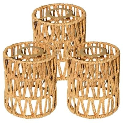 [Eqquorva] 3 PACK Rattan Lamp Shades(4.7"×5.9"), Small Boho Pendant Light Shade, Handwoven Wicker hanging Lampshades For Chandeliers, Wall Sconces, Floor & Table Lamps