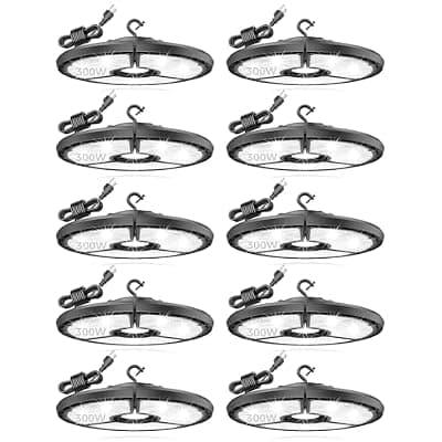 [RUNBARRY] RUNBARRY High Bay LED Shop Lights, 300W 48,000LM UFO LED High Bay Light with US Plug 6FT, IP65 Waterproof UFO Light for Workshop Stadium Garage Lighting – 6000K Daylight 10 Pack