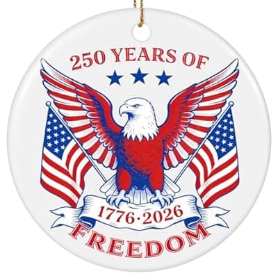 [Valyria] United States 250th Anniversary Ornament, Ceramic 1776 2026 Patriotic Decorations, America 250 Years of Freedom Commemorative Ornament Independence Gift