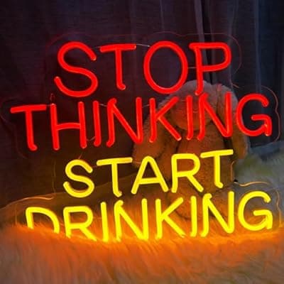 [KATMBFUE] Stop Thinking Start Drinking Neon Sign, Neon Light Sign LED Letter Neon Lights for Wall Decor, USB Neon Bar Sign for Party Club Party Club Restaurant, Bedroom Wall Decor 17.32 x 13.78 inch