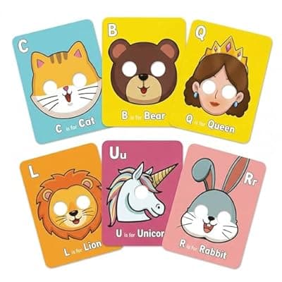 [ZylYve] Giant Animal Alphabet Flash Cards with Handheld Animal Masks - 26 Pcs ABC Learning Cards for Toddlers 1-3 - Phonics Mnemonic Letter Recognition Toys for Preschool & Kindergarten Classroom