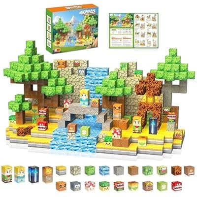 200PCS Magnetic Blocks - Light Up Magnetic Building Blocks Magnet Block Cubes Forest Set, STEM Montessori Sensory Stacking Toys for Kids Boys Girls Ages 3 4 5 6 7 8-12 Holiday Christmas Birthday Gifts