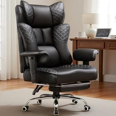 [GTPLAYER] GTPLAYER Big and Tall Office Chair Wide Ergonomic Gaming Chair with Deluxe Embossing Designed Leather with Foot Rest,150°Reclining Adjustable Soft Armrests Pocket Spring Back Support and Pillow