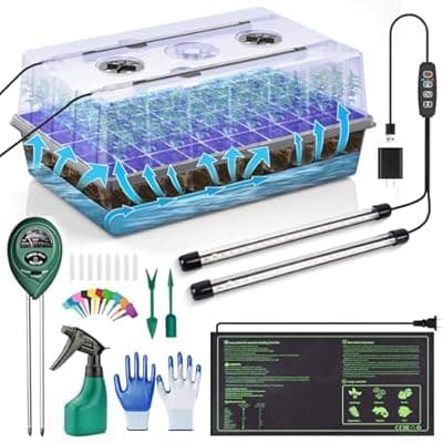 [Gaprass] Gaprass 60 Cell Self-Watering Seed Starter Tray with Grow Light and Heat Mat,Seed Starter Kit,Humidity Domes,Auto Timer,Flexible Brightness Seedling Starter Trays for Seed Starting & Seeds Growing