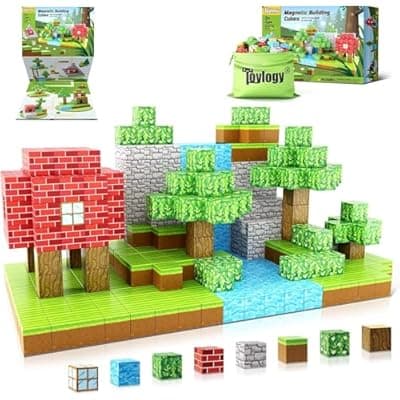 [Toylogy] Large Magnetic Blocks 1 inch Magnetic Building Blocks for Kids Age 3-5 5-7 6-8, Magnet Learning Sensory Toys, Game Inspired Building Craft, Holiday Toys Easter Gifts, Mine Magnet World Stacking Cubes