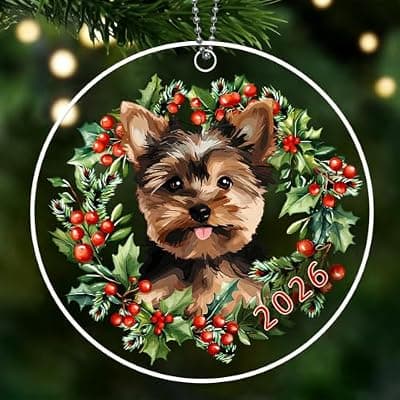[JUNQIU US] Yorkie Christmas Ornaments 2026, Yorkshire Terrier Ornaments for Christmas Tree, Acrylic Dog Ornament - Yorkie Gifts for Women, Yorkshire Terrier Lovers Gifts