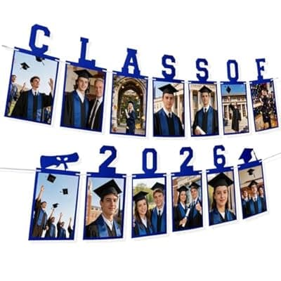 [Labrostar] Graduation Photo Banner Class of 2026 Banner for Grad Decorations 2026 Pre-Strung K-12th Graduations Picture Banner for Middle High School College Graduation Party Supplies Blue 10 Feet