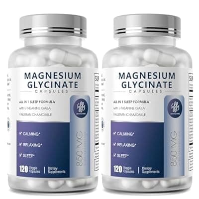 [iMATCHME] iMATCHME (2 Pack) Magnesium Glycinate 850mg Capsules with L-Theanine, Chamomile & GABA for Sleep, Calmness, Muscle, Bone Health & Immune Support, Magnesium for Women and Men, Vegan, High-Absorption