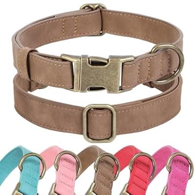 [Jumpress] Jumpress Soft Leather Dog Collar for Small Medium Large Dogs, Heavy Duty Dog Collar Leather with Quick Release Metal Buckle, Durable & Adjustable for Large Dogs Walking (Brown, L)