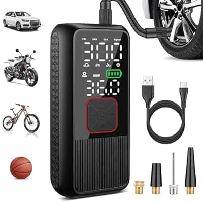 [Pwperry] Pwperry Tire Inflator Portable Air Compressor, 150PSI Smart Air Pump for Car Tires with Digital Tire Pressure Gauge, Portable Tire Inflator for Car, Motorcycle, Bike, Ball and More