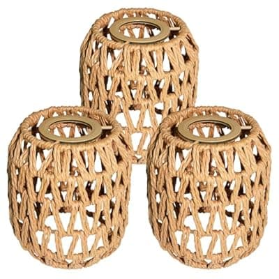 [Eqquorva] 3 PACK Rattan Lamp Shades(4.7"×5.2"), Small Boho Pendant Light Shade, Handwoven Wicker hanging Lampshades For Chandeliers, Wall Sconces, Floor & Table Lamps