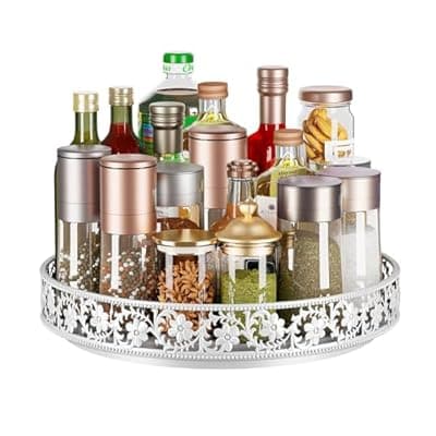 [HISKIWUU] Lazy Susan Turntable Organizer, 13 inch Large Rotating Spice Rack Lazy Susan for Dining Table Top Cabinet Countertop Pantry Kitchen Cupboard Bathroom White