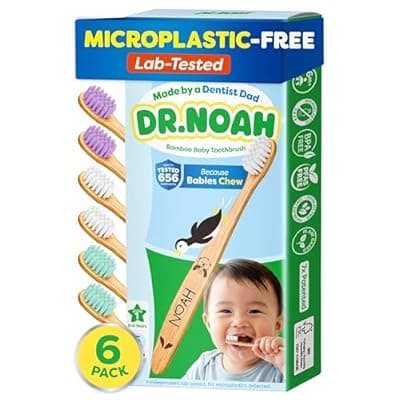 [DR.NOAH] Dr. Noah Microplastic-Free Bamboo Baby Toothbrush | Dentist Designed | 656 Substances Safety Tested | BPA, PFAS & Phthalate Free | 6-Pack | Soft Bristles | Infant to Toddler, 6-12 Months, Age 2-4 Kids
