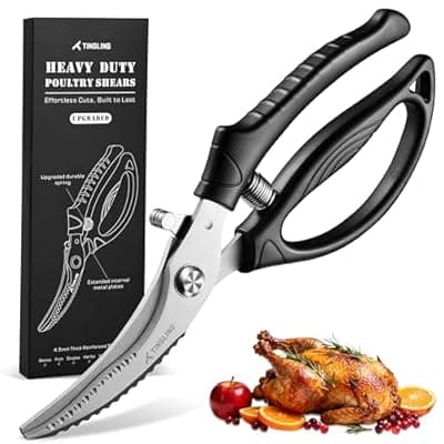 [Tingling] Kitchen Shears Heavy Duty for Food: Poultry Scissors with Safety Lock Easy to Spatchcocking 18lbs Turkey - Anti-slip Handle Meat Cutting Scissors with Spring Loaded, Dishwasher Safe