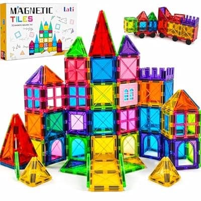 [LATI] LATI 130-Piece Magnetic Tiles Building Toy Large Set for Kids,Magnetic Building Blocks Construction Set,Open-Ended Play STEM Educational Toy,Compatible with Other Brands,Gift for Boys & Girls Ages 3–8