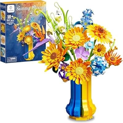 [SOOLIO] SOOLIO Sunflower Bouquet Building Set with Vase, Gift for Mom Wife Women Girlfriends Adults Couple Teens, Artificial Botanical The Starry Night Flower for Home Office Décor (1147 PCS)