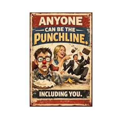[Carastora] Anyone Can Be the Punchline Metal Tin Sign Funny Retro Humor Quote Wall Decor Pie in Face Banana Slip Prank 8x12 Inch Iron Art Plaque Vintage Laugh Sign