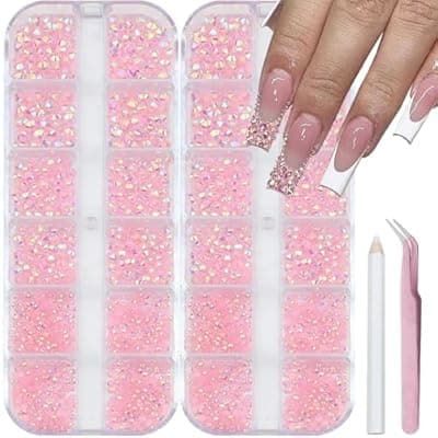 [SEMATA] SEMATA Light Pink AB Nail Art Rhinestones Flatback Nail Charms Mixed Size Nails Gem Diamond Flatback Nails Art Rhinestones Accessories Decoration Design for Women