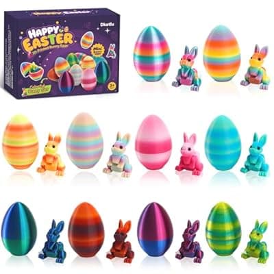 [Dketlu] Dketlu Easter Eggs, Colorful 3D Printed Bunny Eggs Fillers Toys, Suitable for Easter Basket Stuffers, Party Favors, Kids Gifts, Egg Hunts and Desktop Decor