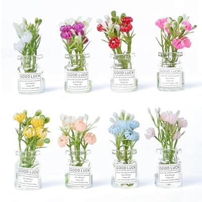 [LJIMYV] Cute Mini Vase Fridge Magnets,8PCS Funny Luminous Plant Flower Magnets for Fridge,Tiny 3D Plant Pot with Flowers Refrigerator Magnets Decor for Kitchen, Office, Locker (Medium)