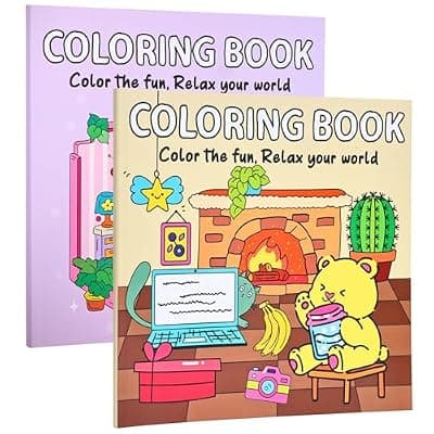 [YQWUCO] YQWUCO Coloring Book Set for Adults,Cute Coloring Book for Adults Relaxation with 80Patterns, Super Cute Animal Characters with Easy and Simple Designs for Relaxation
