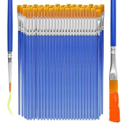 [Hslife] Hslife 120 Pcs Blue Handle Paint Brushes, Paint Brushes Kits Set, Nylon Flat Paint Brushes, Oil Watercolor Artist Painting Brushes (60 Flat+60 Fine)