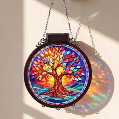 [Hoikwo] Hoikwo 8.6" Suncatcher Tree of Life, Solar Powered Light Catcher Stained Acrylic Glass Window Decor, for Porch Courtyard Indoor Outdoor Garden Mother's Day Birthday Gift for Mom Her Housewarming