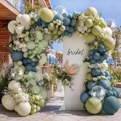 [Partycus] Blue Green Balloon Arch Kit Double Stuffed Dusty Mint Green Slate Blue White Pastel Olive Balloon Garland with Clear Bobo for Baby Shower Bridal Wedding Birthday Goose Easter Valentines Party Decor