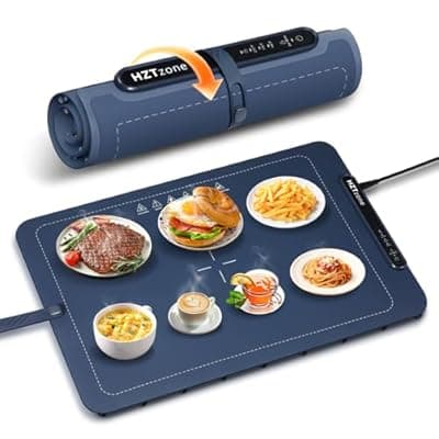 Electric Warming Tray for Food, 24" x 16" Large Rollable Silicone Food Warmer Mat with 3 Adjustable Temperature & Child Lock, Fast 10s Heating, Portable Heat Plate for Party, Buffet, Shabbat, Pizza