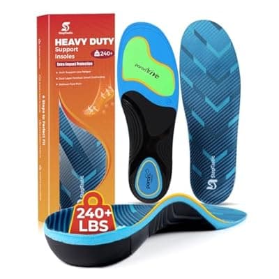 [StepTastic] StepTastic 240+ LBS Heavy Duty Support Insoles for Men Women, Shoe Orthotic Insert for Plantar Fasciitis, Flat Feet, High Arch Support Inserts with Shock Absorbing, Cuttable, 1 Pair(Blue,M5-6/W6-7)