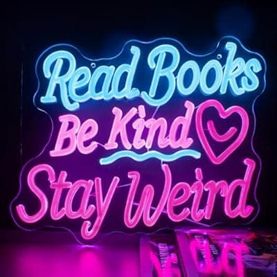 [KATMBFUE] Read Books Be Kind Stay Weird Neon Sign Neon Signs for Wall Decor, Dimmable Read Books Neon Lights LED Sign, Bedroom Bookstore Reading Room Library Study Decoration 14.17 x 12.99 inch