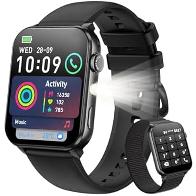 [Blackview] Blackview Smart Watch for Men Women,1.91" HD Touchscreen Fitness Watch with Flashlight, Bluetooth Notifications/Make Calls, Heart Rate/Sleep Monitor/2 Straps, Fitness Watch for Android/iPhone
