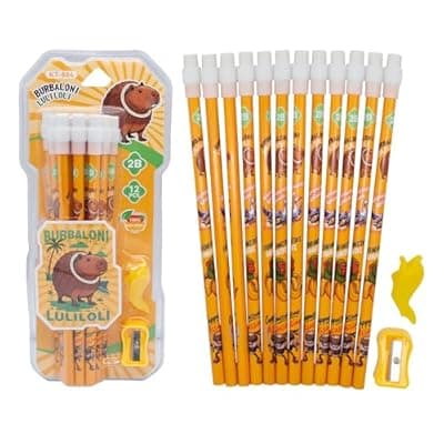 [TJLMCORP] TJLMCORP 12PCS Italian Brainrot Wooden Pencils with Pencil sharpener and Pen Holder, #2 HB Fun Birthday Pencils Top Erasers for Students, Classroom Must Haves Cute Back to School Supplies for Kids