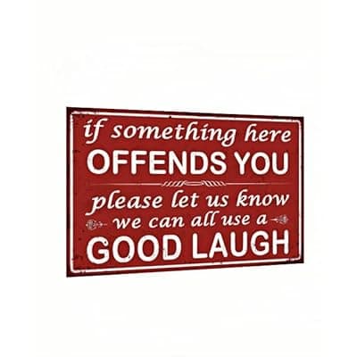 [Carastora] Carastora Funny Sarcastic Sign – "If Something Here Offends You" Vintage Metal Wall Decor for Home, Bar, Garage, Office, or Kitchen – 12" x 8"