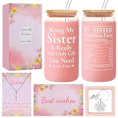 [LusterStar] Sister Gifts for Women, Big&Little Sis – Best Cool Sisters Gifts for Birthday, Christmas – Christian Gift – 16oz Funny Sister Glass Cup