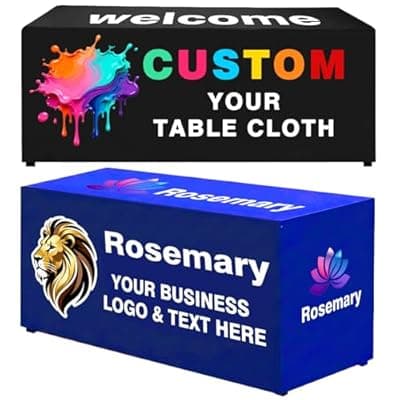 [Custom] Custom Table Cloth with Business Logo Text, Custom Tablecloth, Personalized Table Cloth for Business Tradeshow Events, Customized Tablecloth with Logo for Wedding Anniversary Decoratio (120" x 69")
