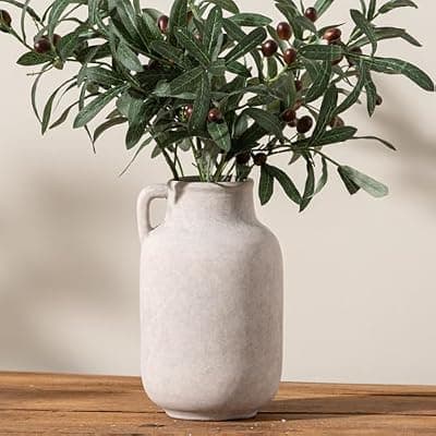 [Vanselia] Ceramic Flower Vase Home Decor - 9.7 inch Large White Rustic Table Flowers Vases Living Room Bedroom Plant Decoration Farmhouse Vintage for Kitchen Shelf Office Coffee Dining Desk House Women