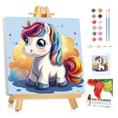[XTCIXAL] XTCIXAL Paint by Numbers Kit for Kids with Frame, Horse Paint by Number Kids Age 5-8-12, Paint by Number with Frame for Gifts and Home Decor 8X8 Inch