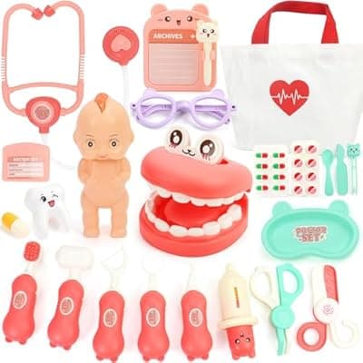 [Yafacuha] Dentist Doctor Kit for Toddlers 3-6 with Stethoscope, Pretend Play Set & Educational Toy Gift for Boys and Girls