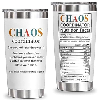 [YXOTJHS] YXOTJHS Chaos Coordinator Tumbler, Chaos Coordinator Gifts for Women Boss Lady Coworker Manager Teacher Assistant Mom-Thank You Gift, Birthday Gifts for Women-20 Oz Stainless Steel Tumbler