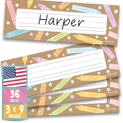 Hadley Designs Desk Name Tags for Classroom - 36 Student Desk Name Plates for Classroom Decor, 9x3 Kraft Nametags Cubby Labels Teacher Supplies, 1st 2nd 3rd Grade Kindergarten Preschool Must Haves