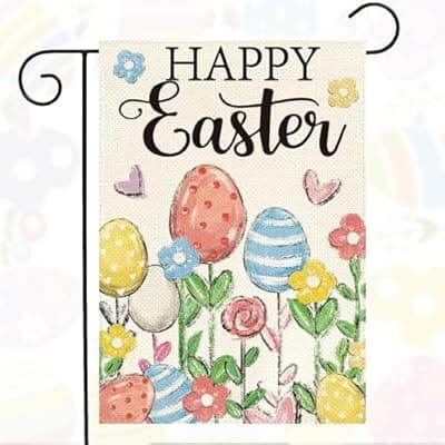 [Oeyliz] Oeyliz Easter Garden Flag 12x18 Inch Double Sided Outside Happy Easter Garden Flag Flowers Yard Flag Porch Decor Outdoor Flag Yard Outdoor Decoration